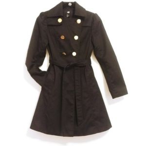 H&M Black Trench Coat with Gold Buttons  US 6, EUC